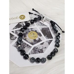SNOWFLAKE OBSIDIAN NEW Gorjana Power Gemstone Geo ADJUSTABLE BEADED BRACELET